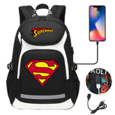 Superman Superhero USB Charging Backpack School NoteBook Laptop Travel Bags